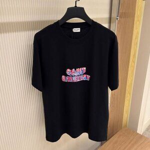 SAINT LAURENT MEN'S NEW CASUAL BLACK COTTON T-SHIRT MEDIUM